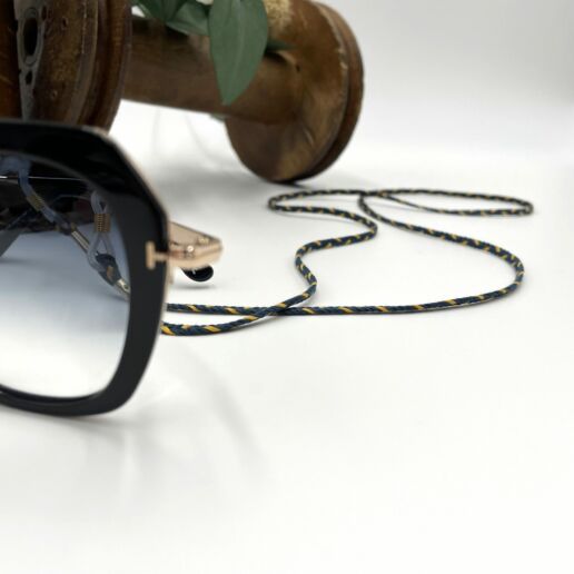 cordon de lunettes simple de couleur bleu marine et or pour homme